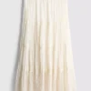 Paula echevarría tiered crinkle lace midi skirt