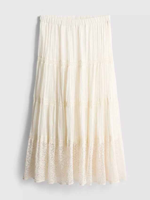 Paula echevarría tiered crinkle lace midi skirt