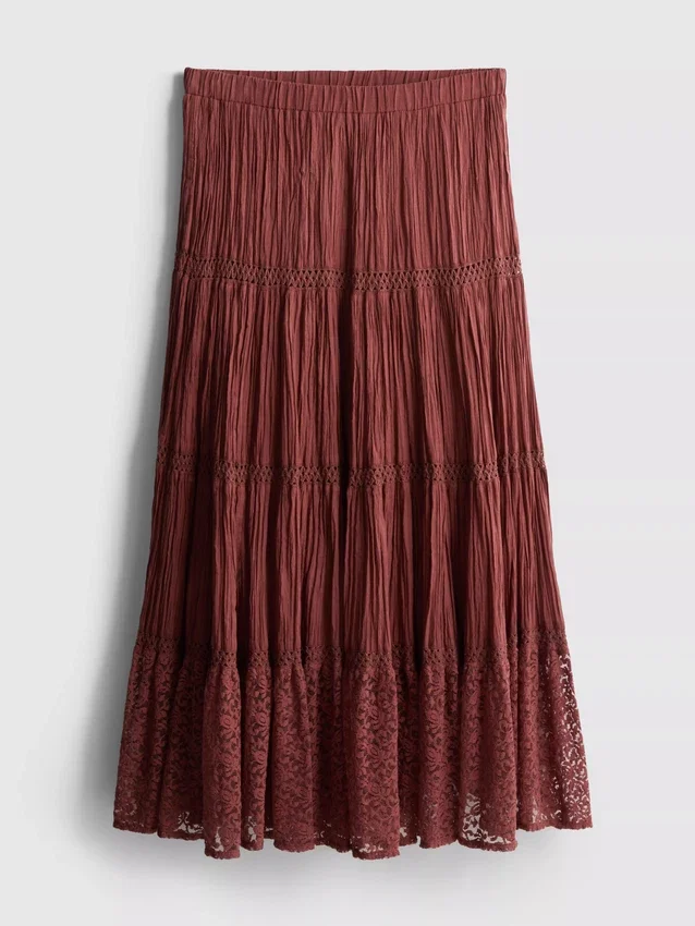 Paula echevarría tiered crinkle lace midi skirt