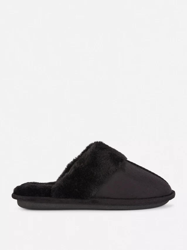 Plush mule slippers