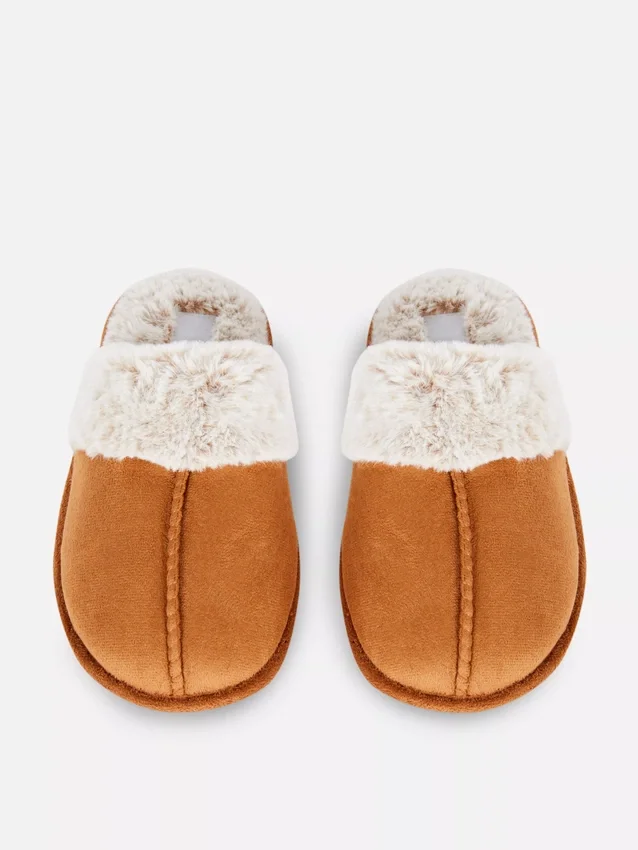Plush mule slippers