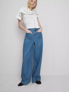Pocket front wide leg jeans