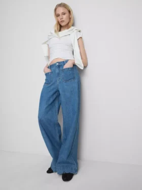 Pocket front wide leg jeans