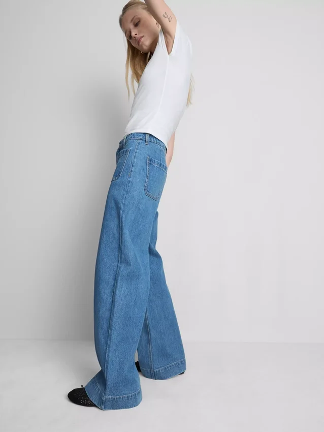 Pocket front wide leg jeans