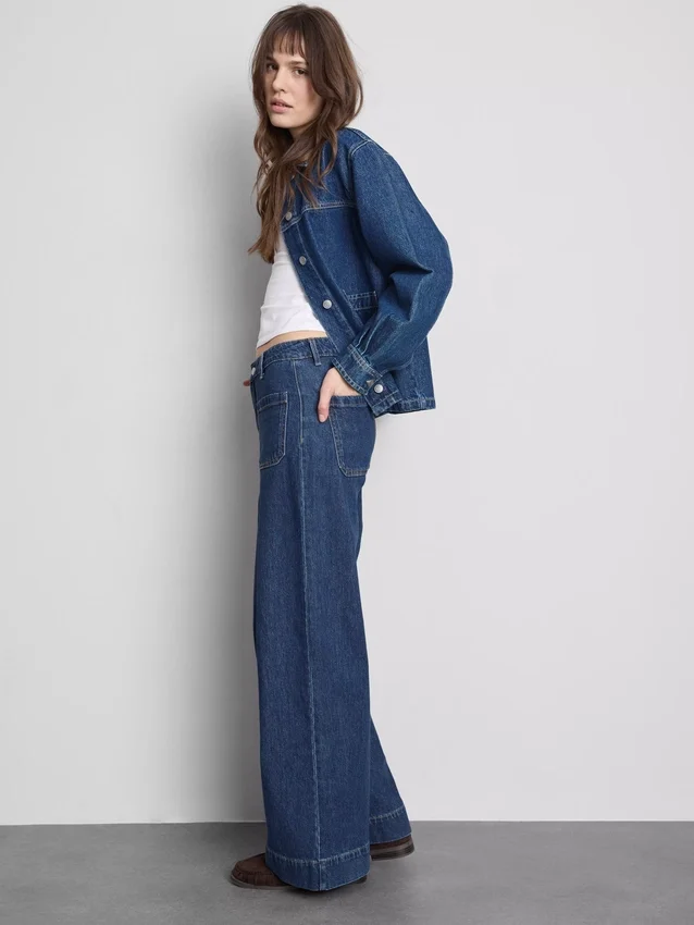 Pocket front wide leg jeans