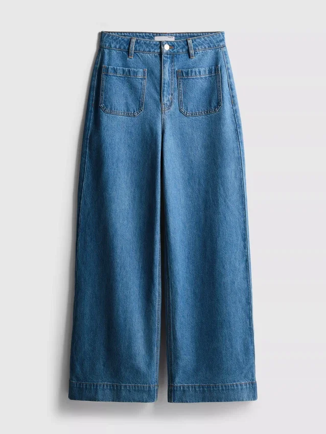 Pocket front wide leg jeans