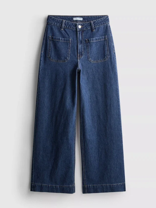 Pocket front wide leg jeans