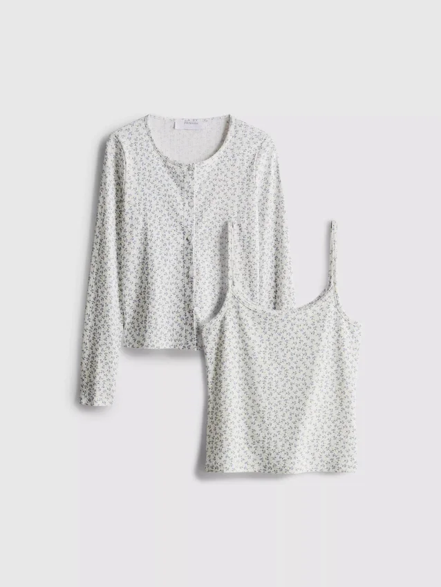Pointelle cardigan and cami set