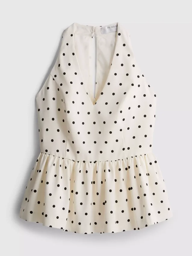 Polka dot halter neck peplum top
