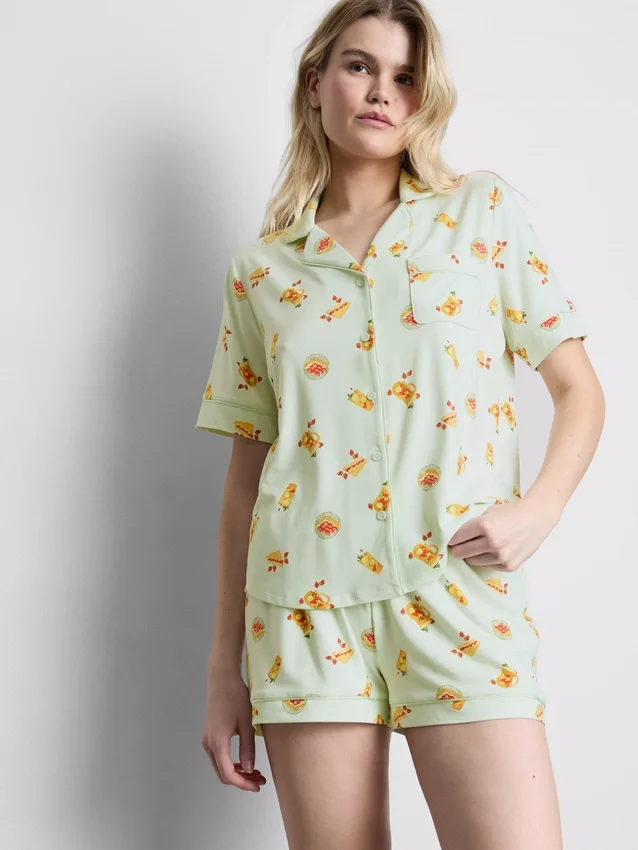 Printed boyfriend shorty pajamas