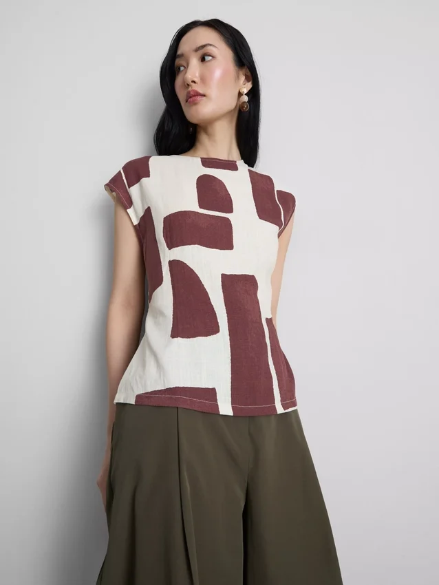 Printed cap sleeve blouse