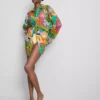 Printed cotton beach button-down shirt