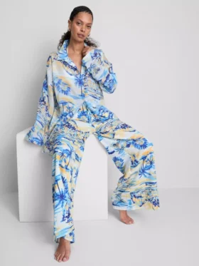 Printed cotton beach button-down shirt