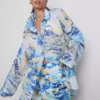 Printed cotton beach button-down shirt