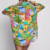 Printed cotton beach button-down shirt