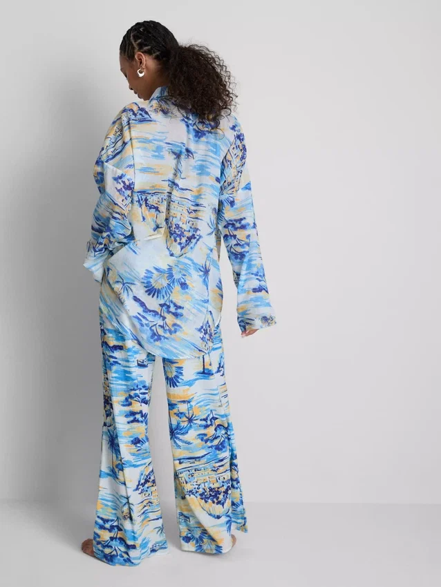 Printed cotton beach button-down shirt