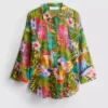 Printed cotton beach button-down shirt