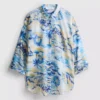 Printed cotton beach button-down shirt