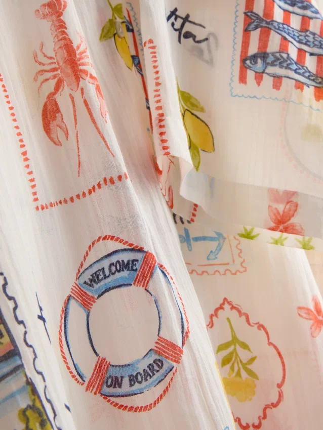 Printed cotton beach button-down shirt