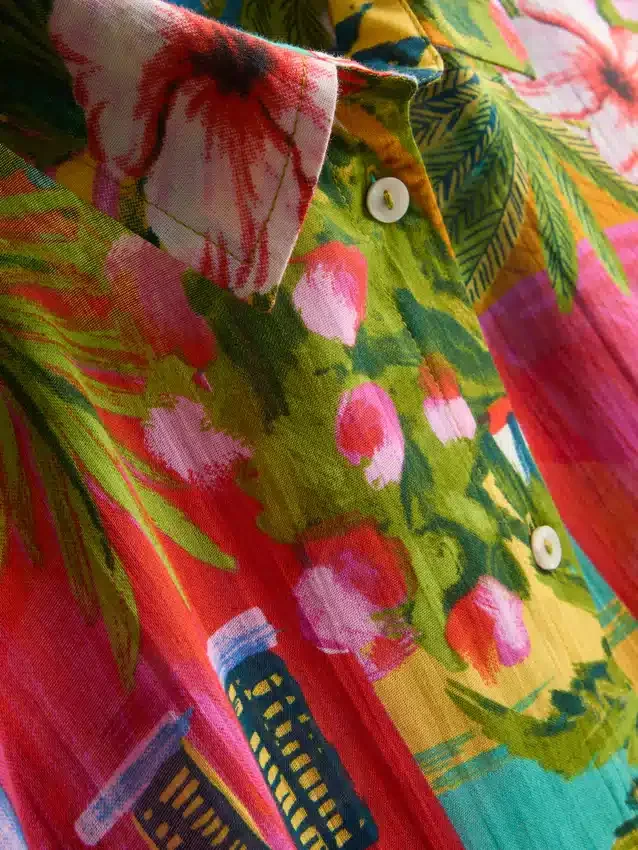 Printed cotton beach button-down shirt