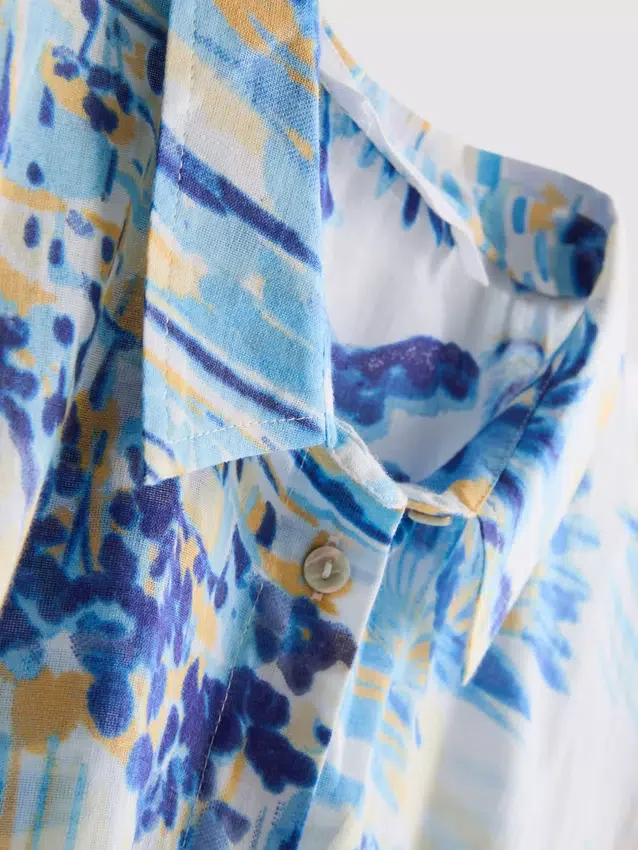 Printed cotton beach button-down shirt