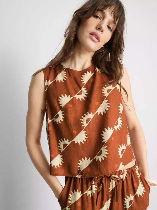 Printed cotton-blend tank