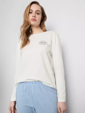 Printed cotton crewneck pajama set