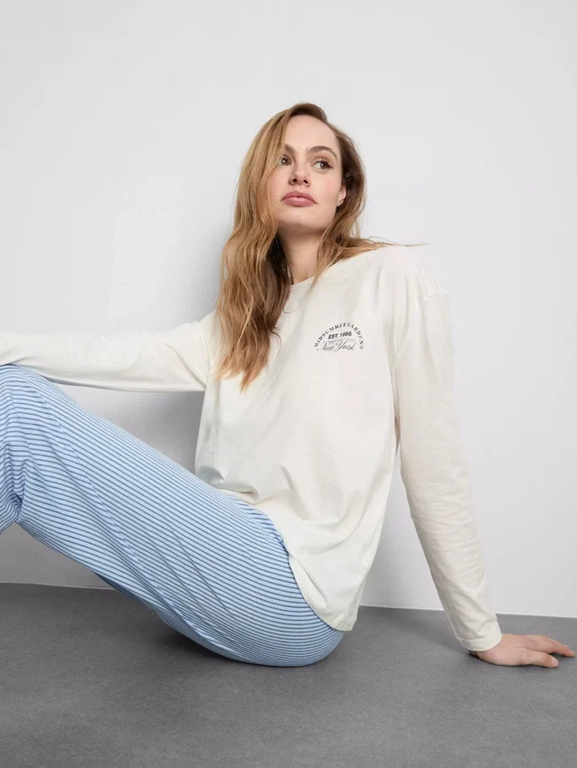 Printed cotton crewneck pajama set
