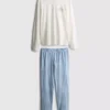 Printed cotton crewneck pajama set