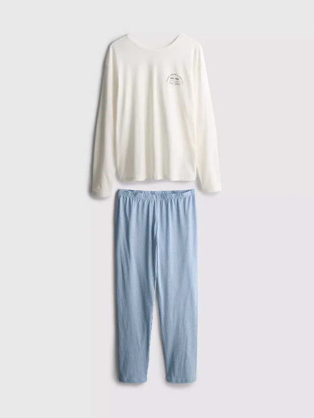 Printed cotton crewneck pajama set