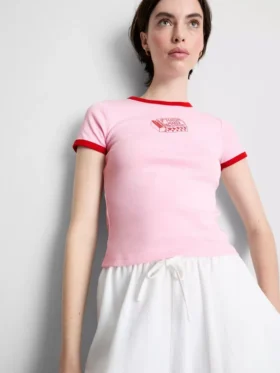 Printed cotton ringer baby tee