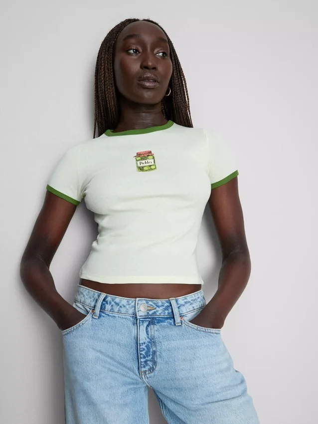 Printed cotton ringer baby tee