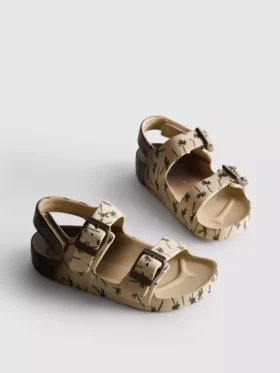 Printed double-buckle strap sandals