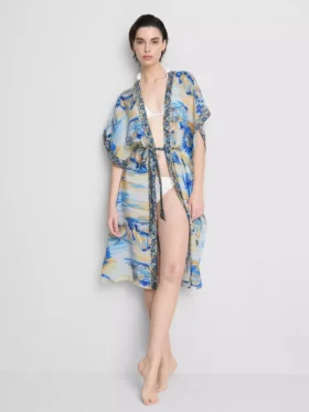 Printed midi wrap beach cover-up