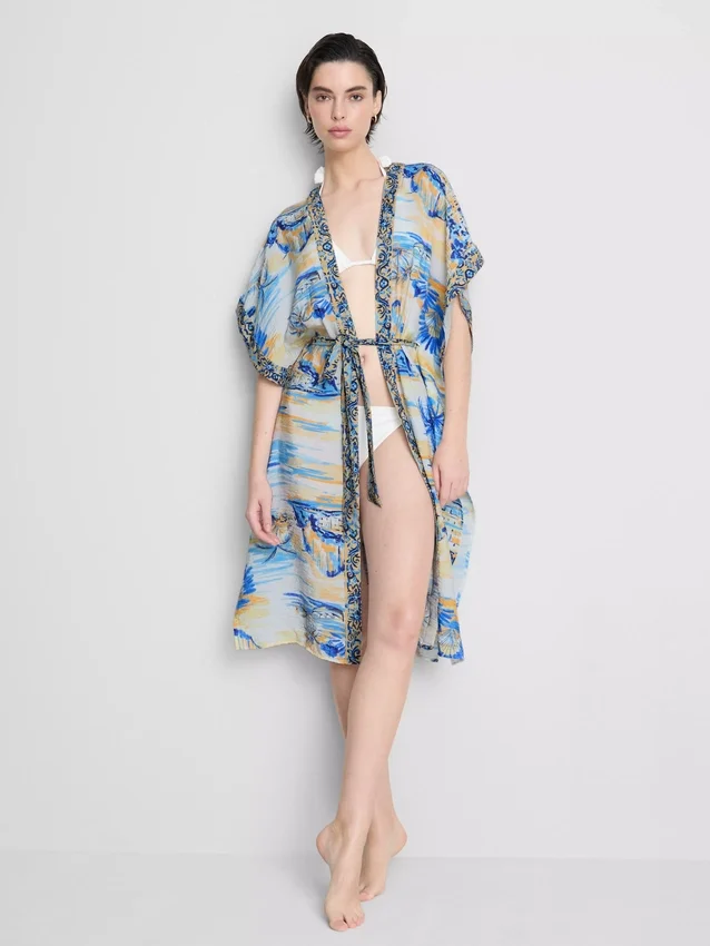 Printed midi wrap beach cover-up