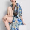 Printed midi wrap beach cover-up