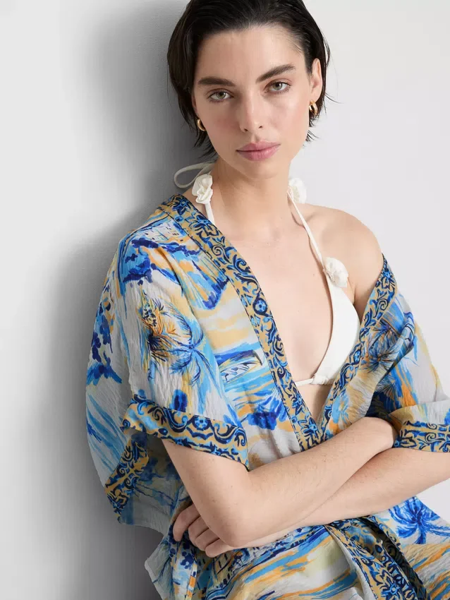 Printed midi wrap beach cover-up