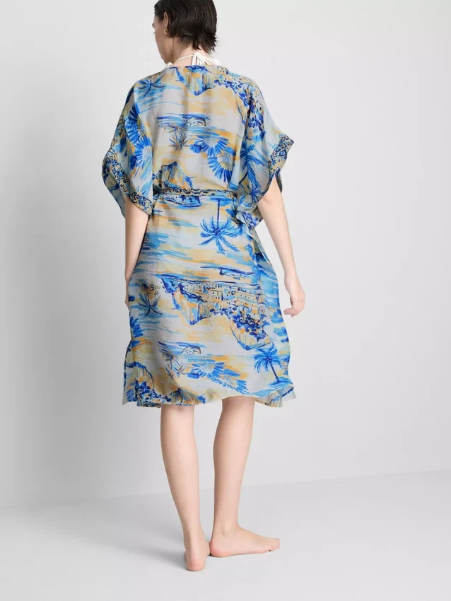 Printed midi wrap beach cover-up