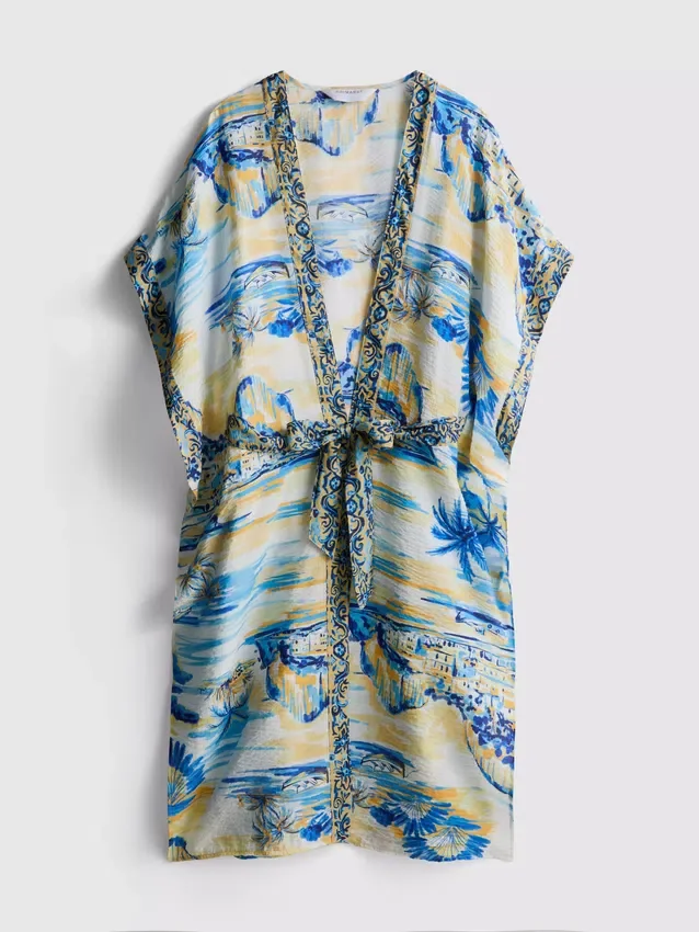 Printed midi wrap beach cover-up