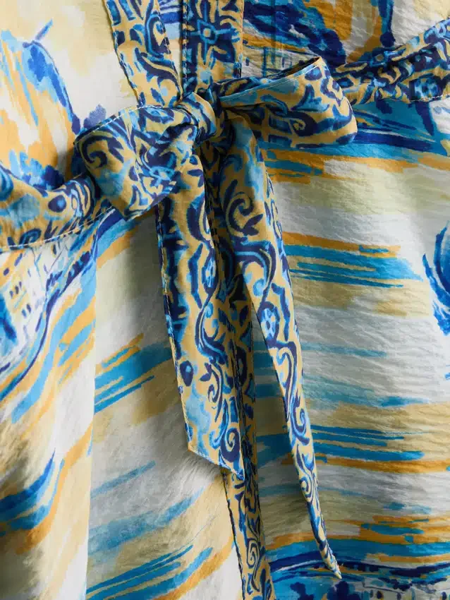 Printed midi wrap beach cover-up