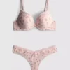 Printed push-up bra and thong set