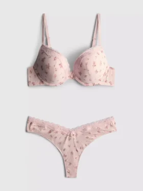 Printed push-up bra and thong set