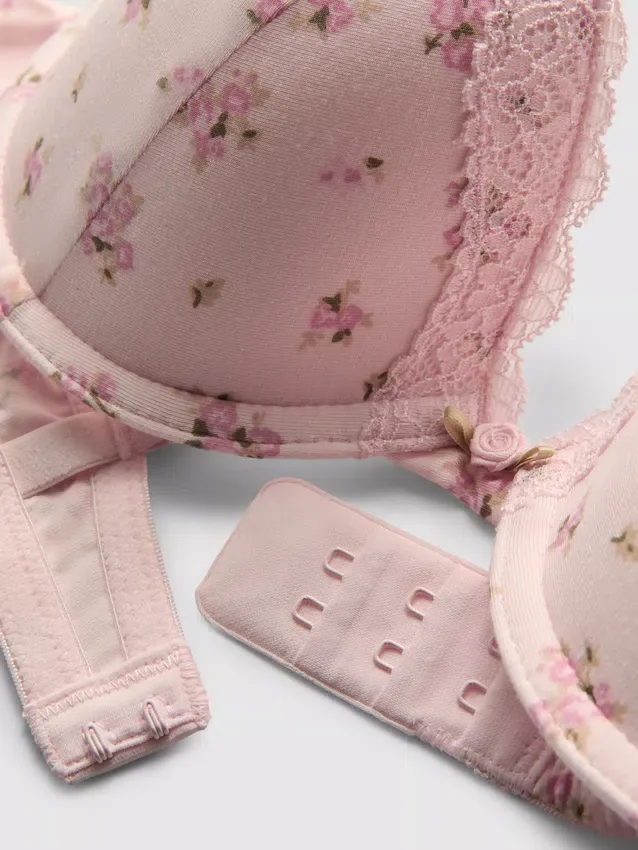 Printed push-up bra and thong set