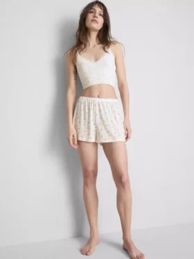 Printed ribbed pajama shorts