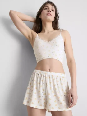 Printed ribbed pajama shorts