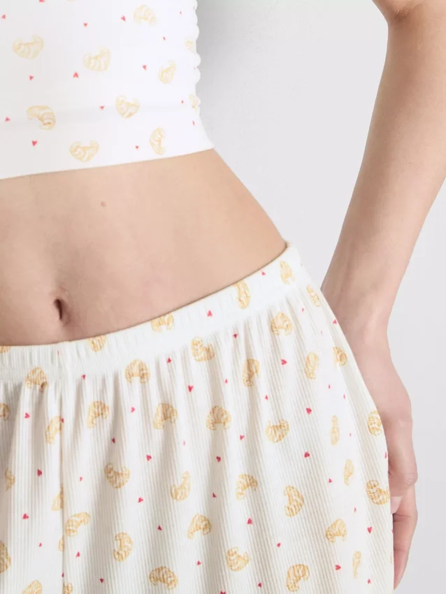 Printed ribbed pajama shorts