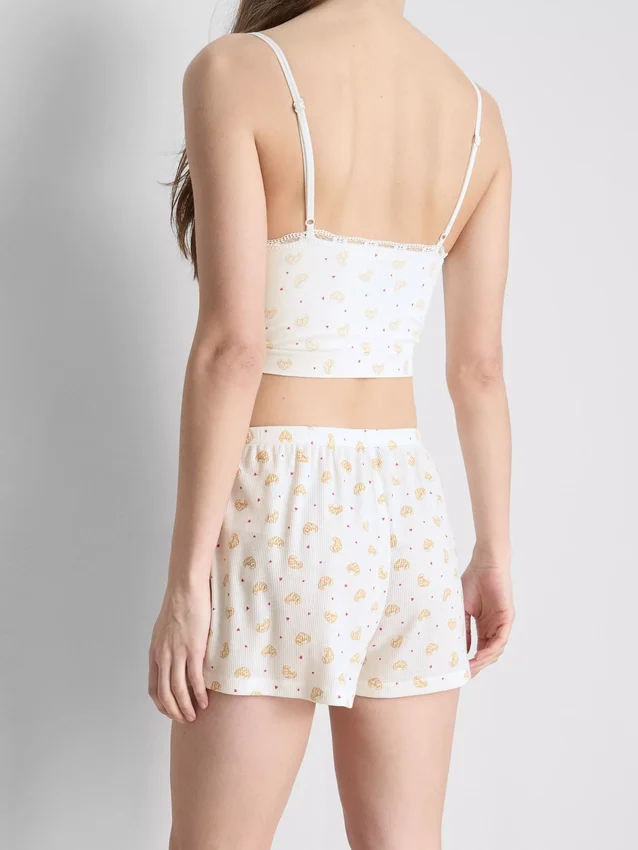 Printed ribbed pajama shorts