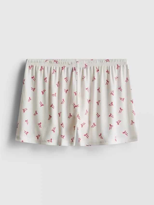 Printed ribbed pajama shorts