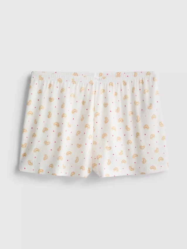 Printed ribbed pajama shorts