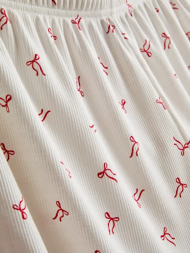 Printed ribbed pajama shorts